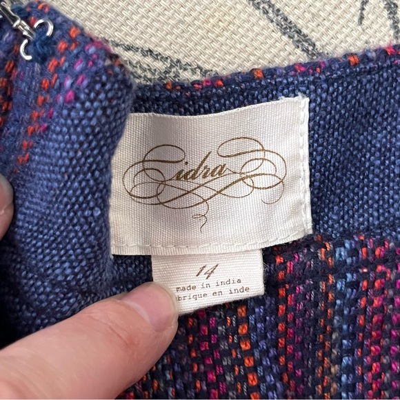 Cidra Anthro Ikat Ethnic Blue Short Flared Mini Skirt Waist Tie Womens Size 14 - Picture 8 of 11